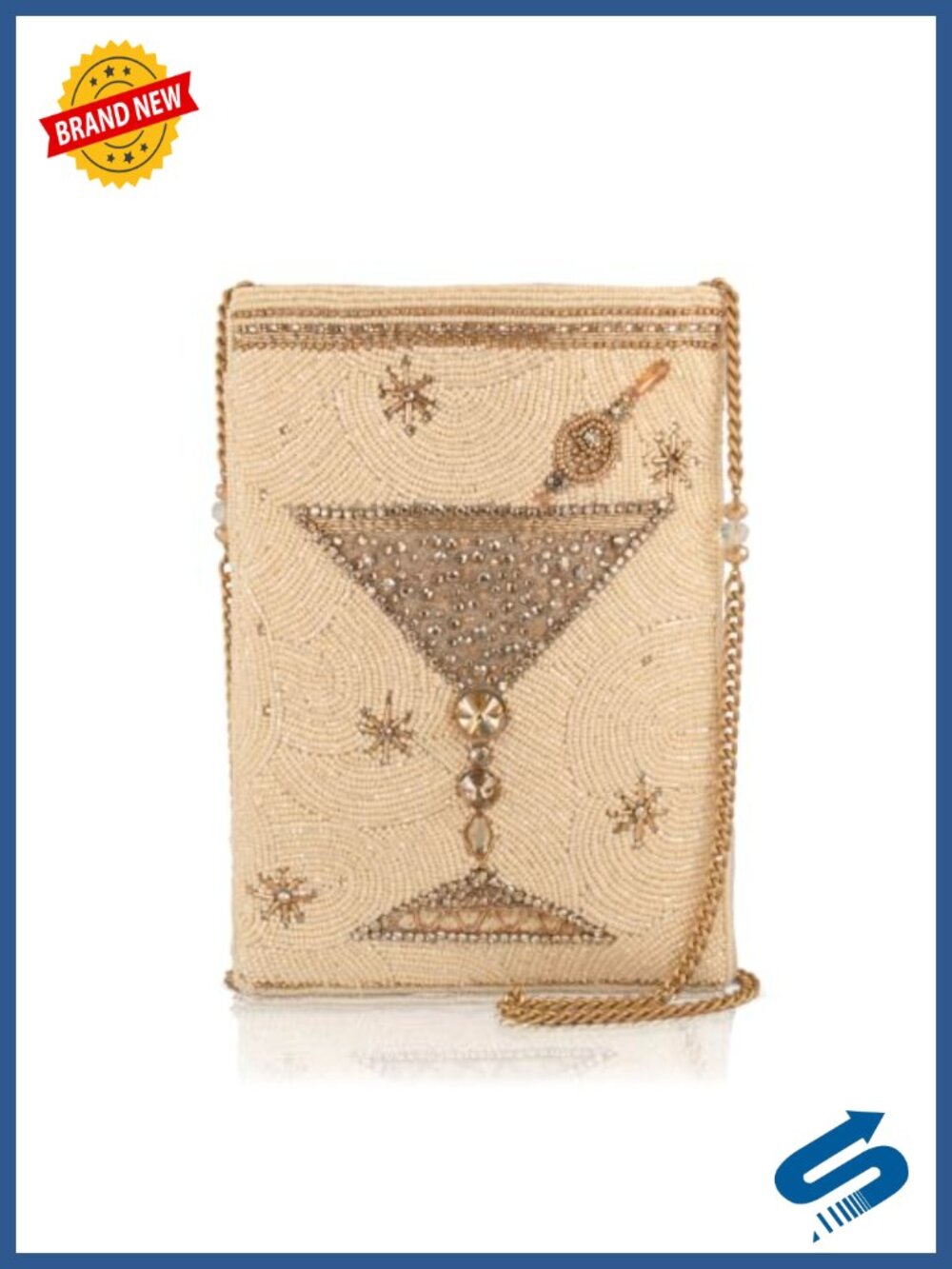 Mary Frances Crystal Martini Beaded Crossbody Mini Bag with Chain Strap